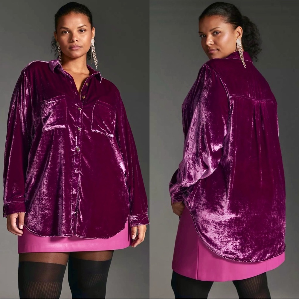 Pilcro ‘Relaxed Fit Velvet Button Down Shirt’ in Magenta / Purple Size Medium